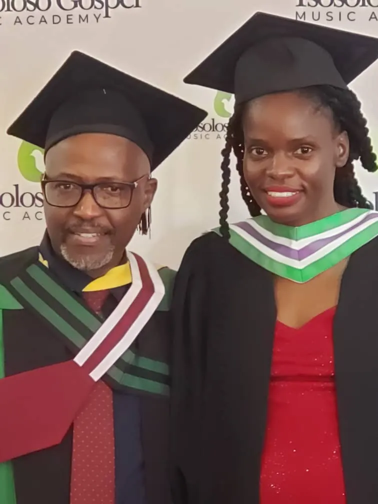 Jacob Khunwana with a graduating student at the Tsosoloso Gospel Music Academy graduation